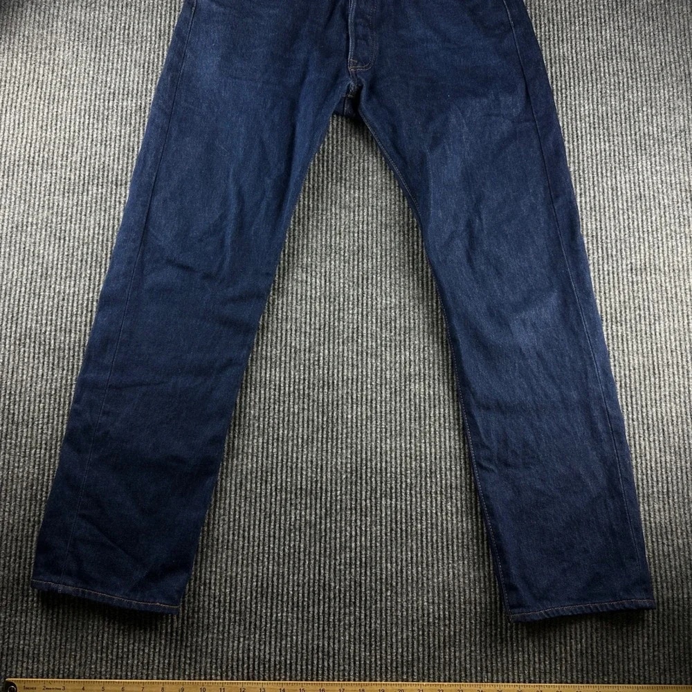 Levis 501 Original Fit Jeans Mens 34x34 Dark Indigo Blue Straight Leg Denim
